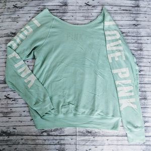 Victoria's Secret PINK Teal Light Sweater Sz XS Mint Thin Comfy LOVE Crew Cut